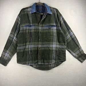 FORBIDDEN Flannel Denim Collar Button Up Plaid Grunge Skater Y2K